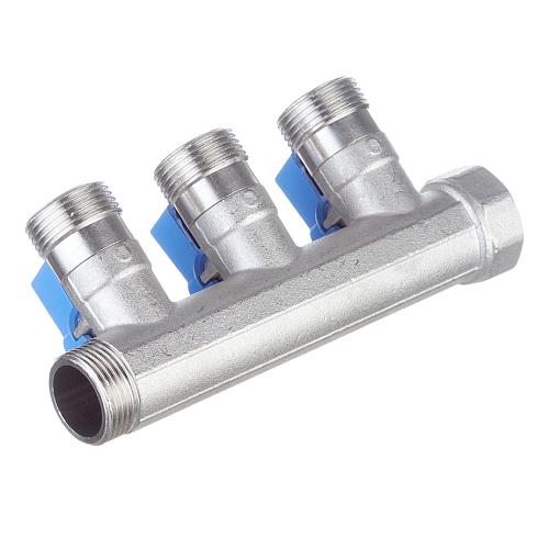 Henco Коллектор 3/4" с синими шаровыми кранами, 3/4"НР под евроконус, 3/4" - 3xEK14,16,18,20
