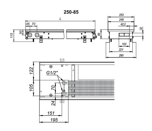 Techno Vent KVZV 250-85-1500 Внутрипольный конвектор с принудительной конвекцией