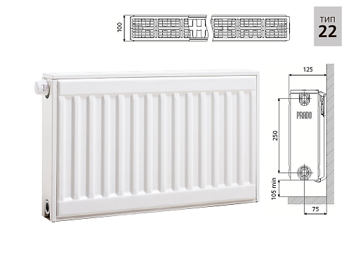 Prado Universal U22 300x700 стальной панельный радиатор с нижним подключением