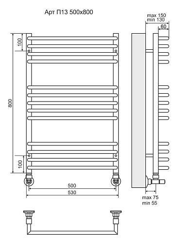 Terminus Арт П13 500х800 Водяной полотенцесушитель