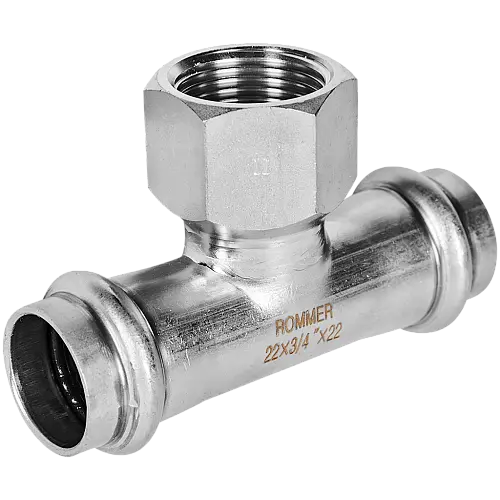 ROMMER Тройник-переходник ВПр-ВР 22х3/4, из нержавеющей стали, прессовой, арт. RSS-0015-002234