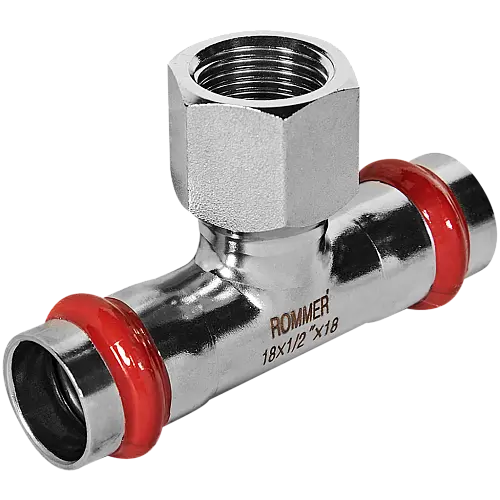 ROMMER Тройник-переходник ВПр-ВР 18х1/2, из нержавеющей стали, прессовой, арт. RSS-0015-001812