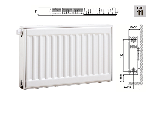 Prado Universal U11 500x1000 стальной панельный радиатор с нижним подключением